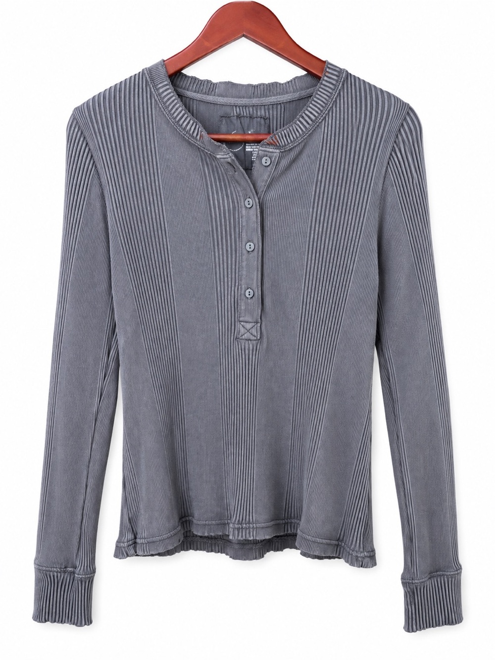 Aerie Washed Gray Ribbed Henley Top Women's Large Long Sleeve NWT